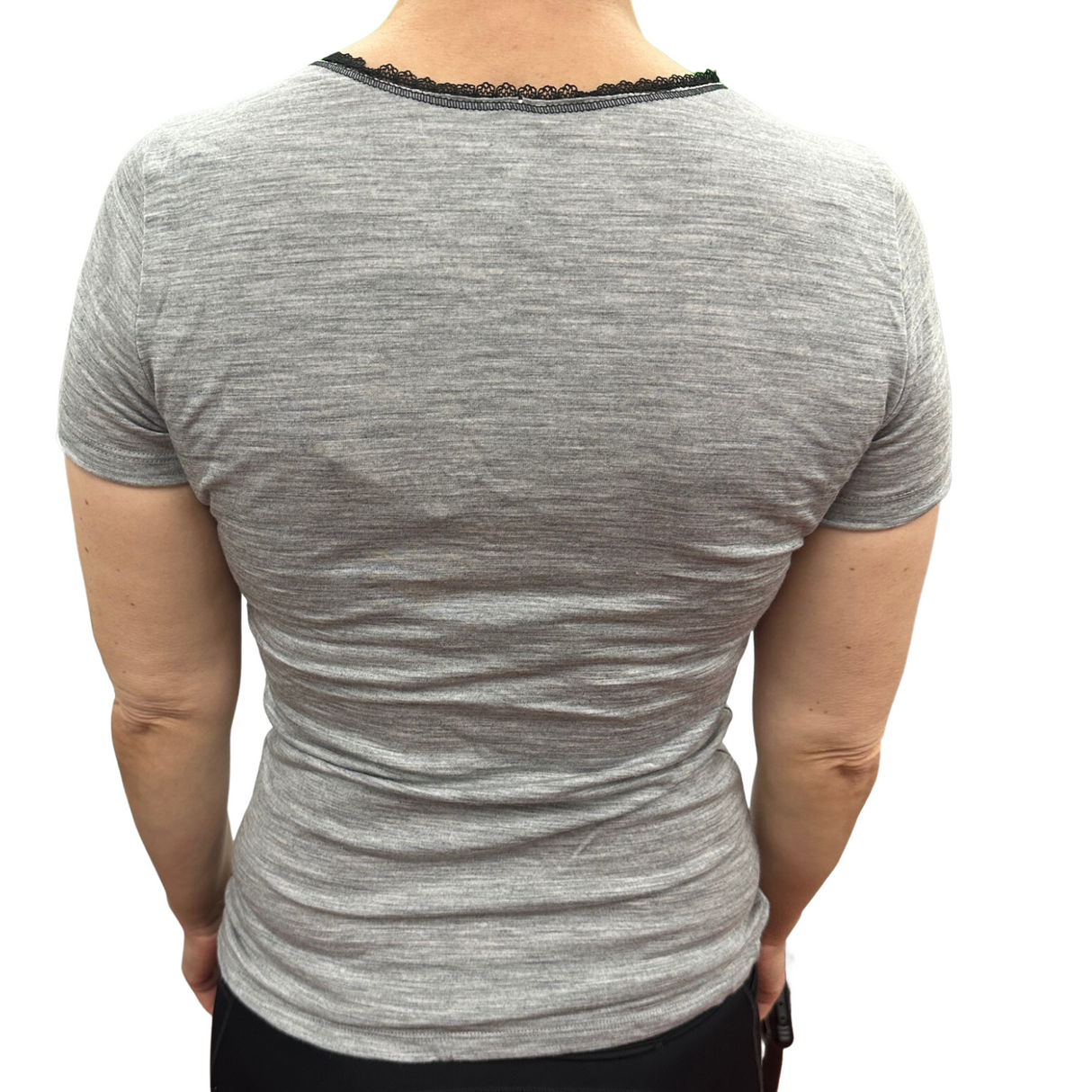 Merino Skins Womens Wool Top Audrina V-Neck Short Sleeve Thermal Underwear - Grey Marle