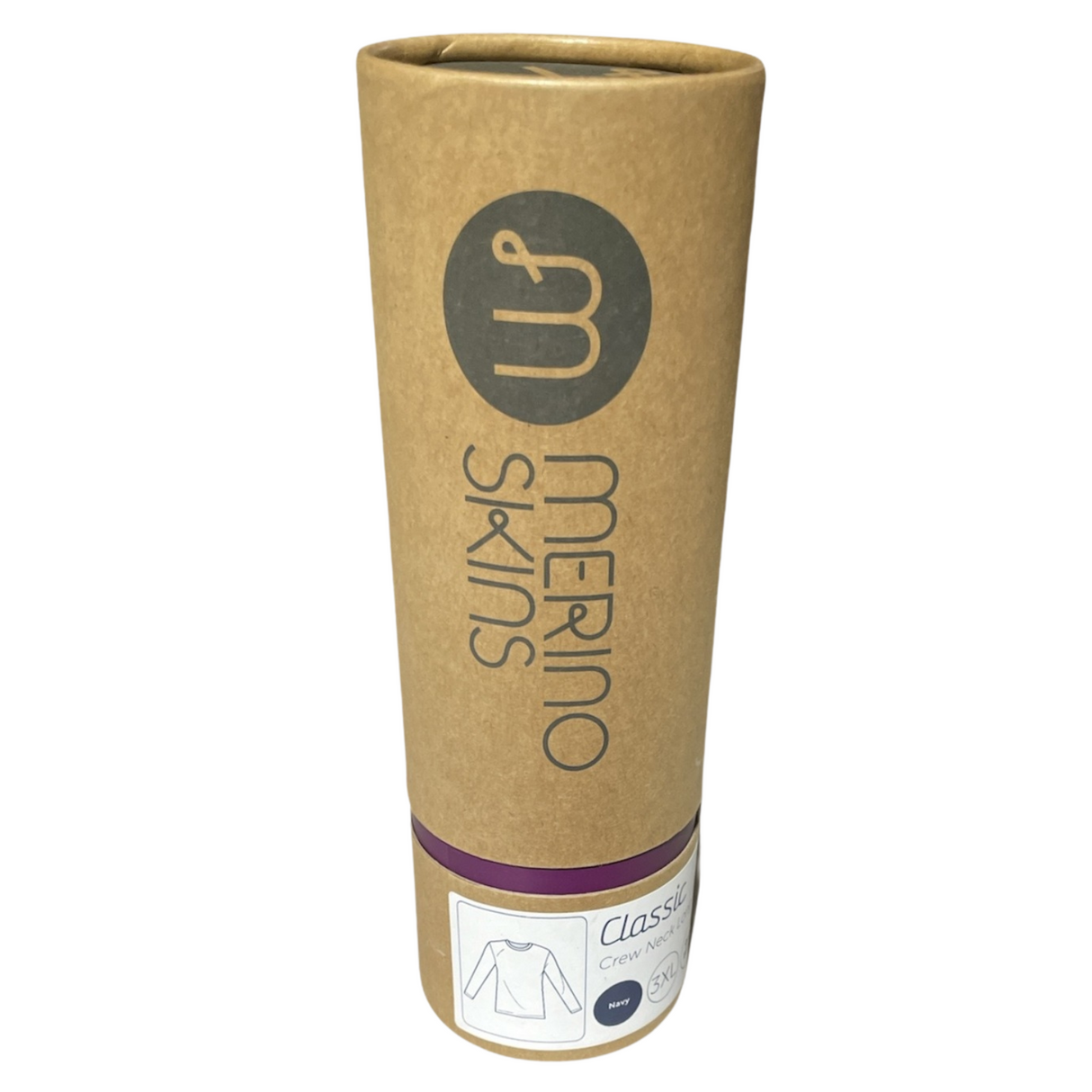 Merino Skins Mens Classic Crew Neck Long Sleeve Top T Shirt Thermal Baselayer - Navy