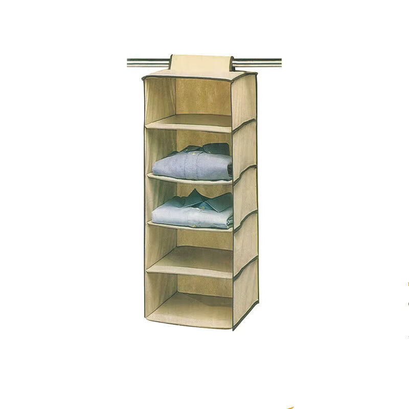 5 Tier Hanging Wardrobe Storage Holder – 30x30x100cm Clothes Organiser in Beige