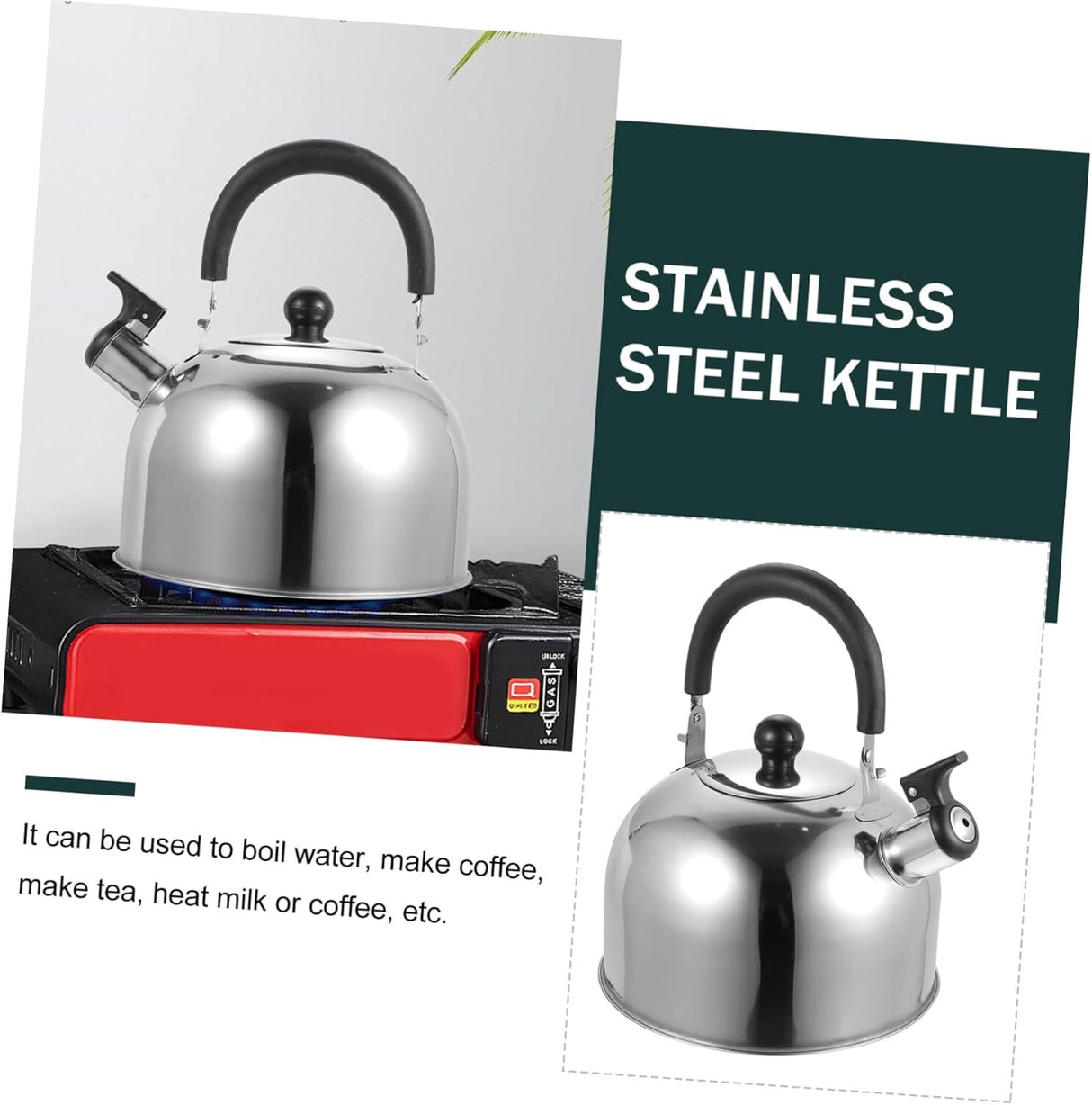 3.0L WHISTLING KETTLE Stainless Steel Camping Tea Kitchen Stove Top Camping Silver