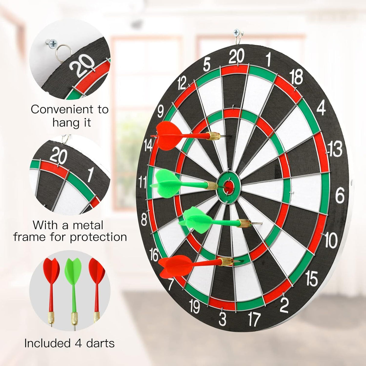 12" Dartboard Dart Board with Steel Darts Professional Competition Party Game