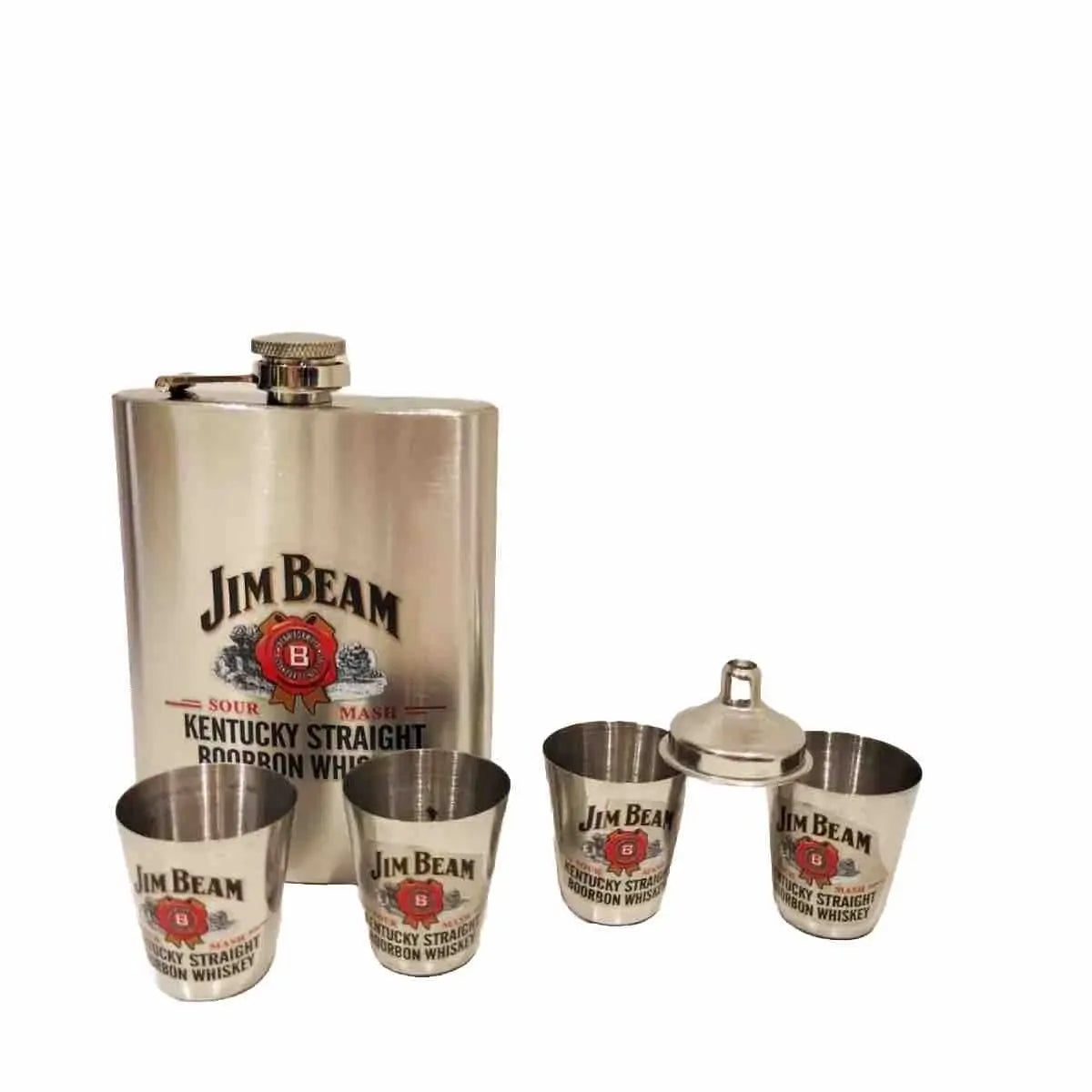 Jim Beam Stainless Steel Classic 270ml Travel Flask Set w/ 4pc Shot Glass Silver