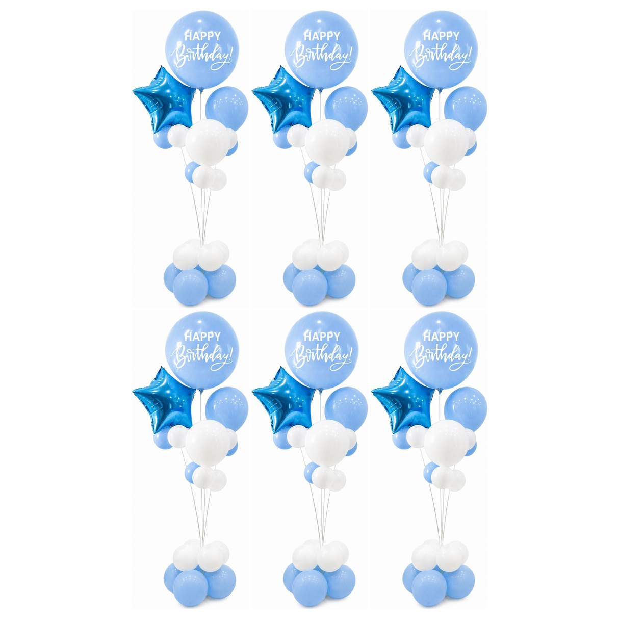 6x 165cm Birthday Balloon Stand Decoration Kit (21-Pieces) in Blue/White (Bulk Pack)