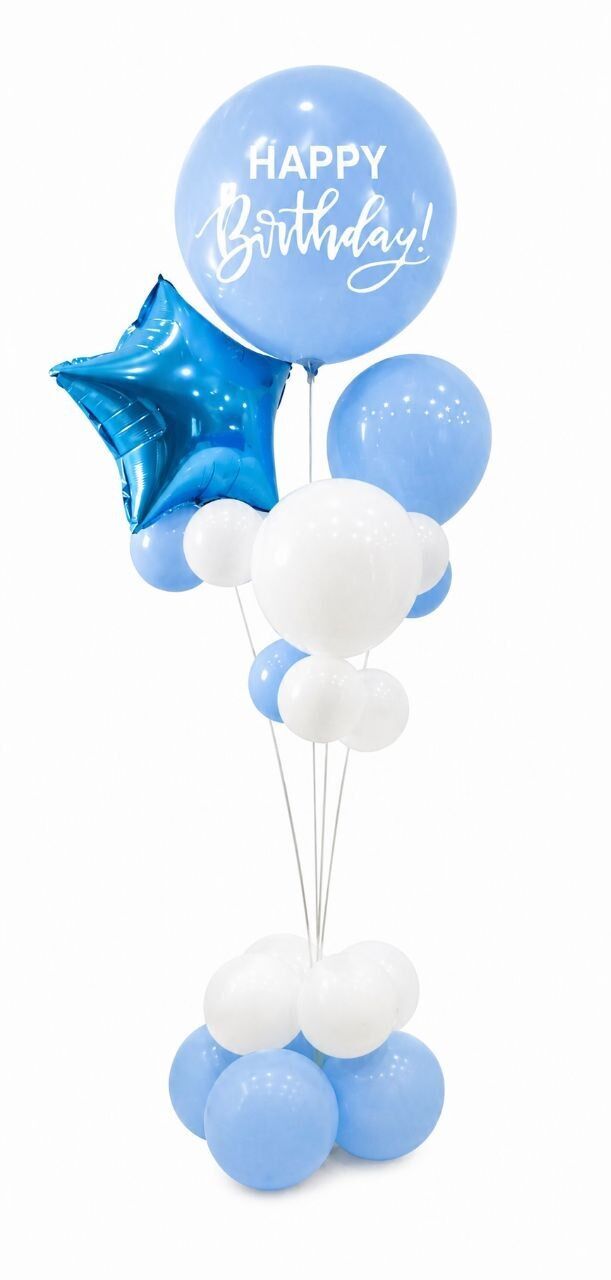 165cm Birthday Balloon Stand Decoration Kit (21-Pieces) in Blue/White