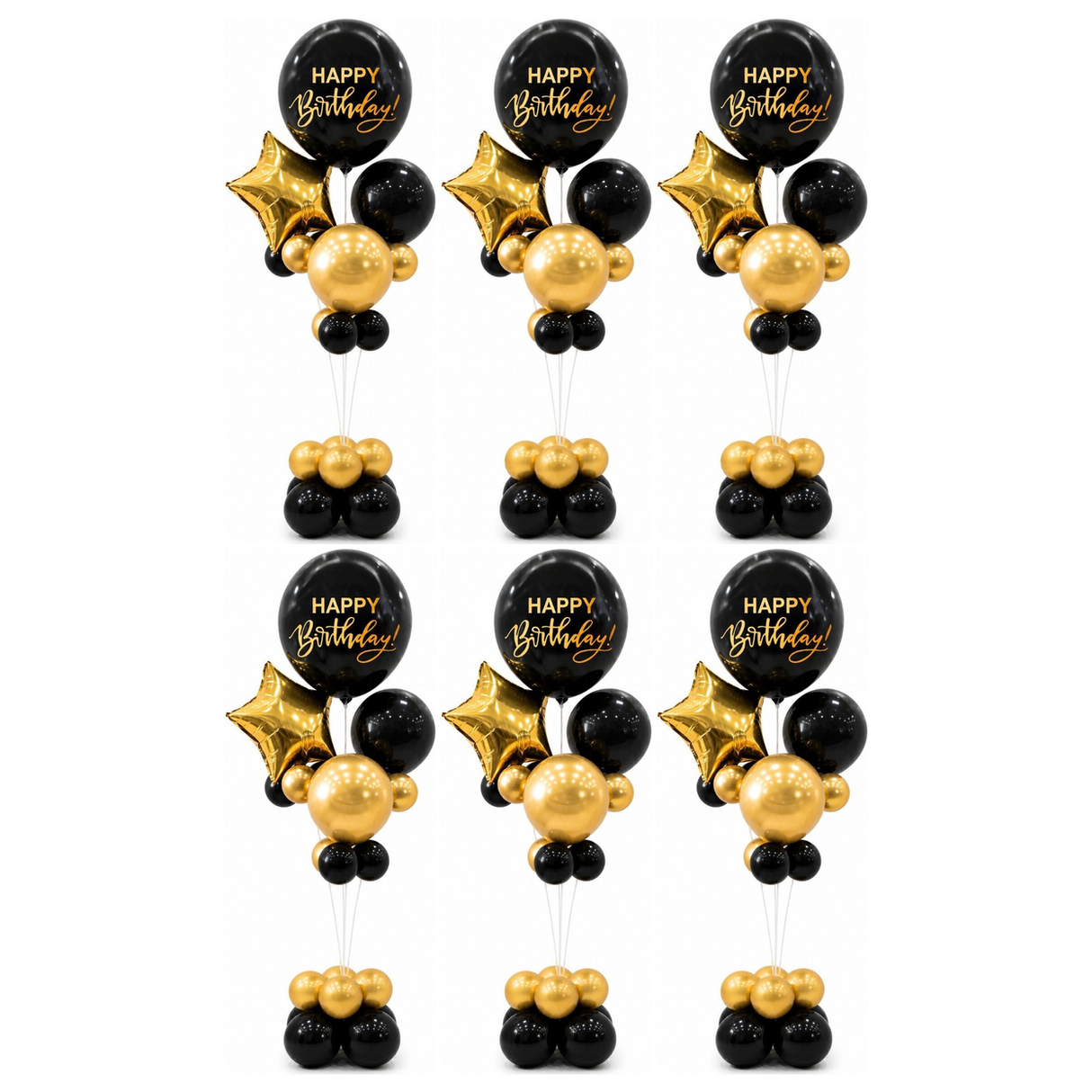6x 165cm Birthday Balloon Stand Decoration Kit (21-Pieces) in Gold/Black (Bulk Pack)