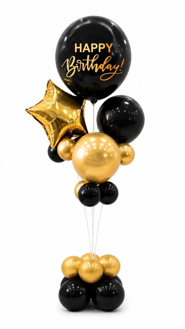 165cm Birthday Balloon Stand Decoration Kit (21-Pieces) in Gold/Black