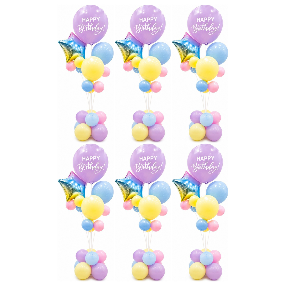 6x 165cm Birthday Balloon Stand Decoration Kit (21-Pieces) in Multicolour (Bulk Pack)