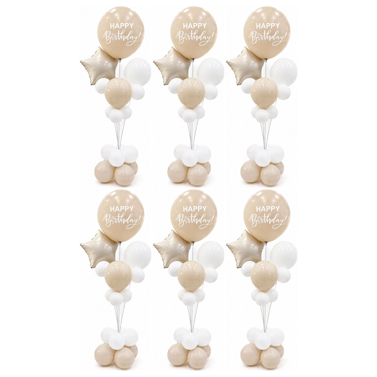 6x 165cm Birthday Balloon Stand Decoration Kit (21-Pieces) in Pastel/White (Bulk Pack)