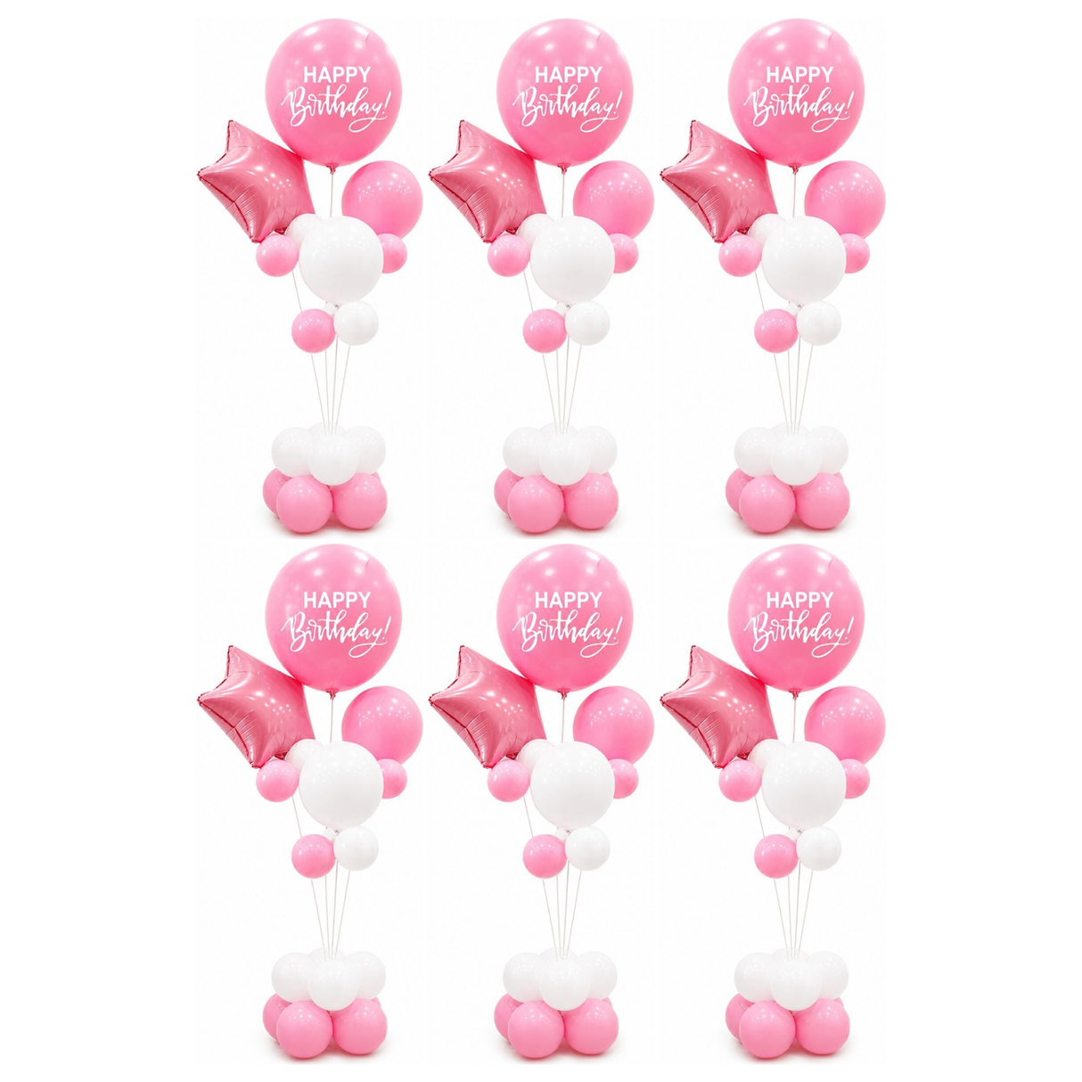 6x 165cm Birthday Balloon Stand Decoration Kit (21-Pieces) in Pink/White (Bulk Pack)