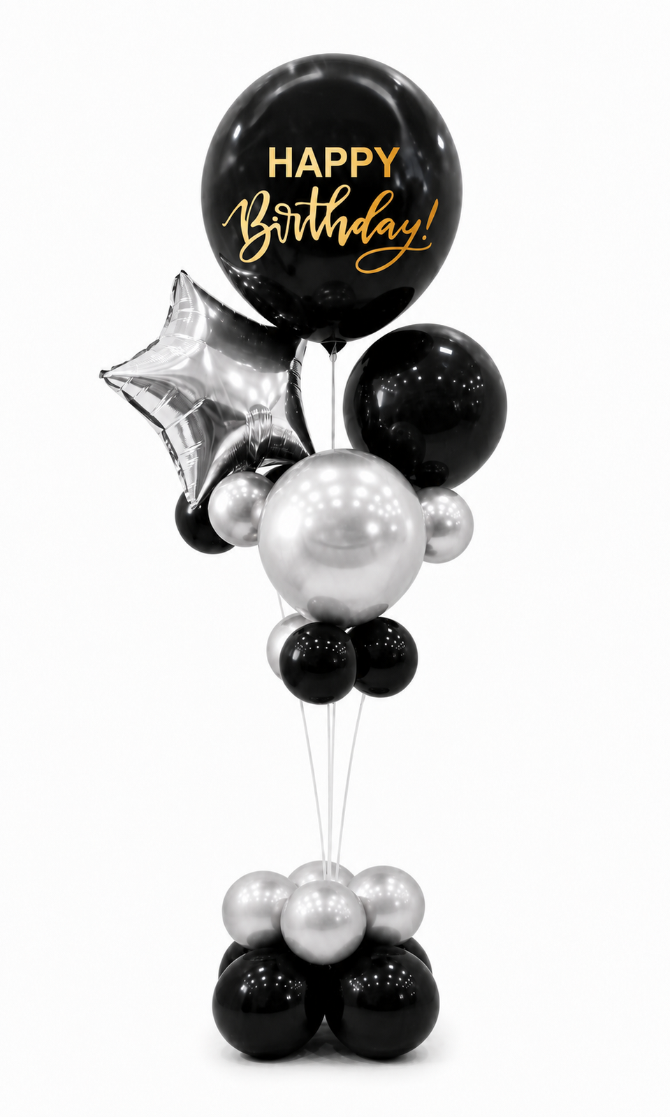 165cm Birthday Balloon Stand Decoration Kit (21-Pieces) in Silver/Black