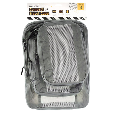 Milleni Compact Electrolight Packing Cubes Travel Space Saving Bags in Grey