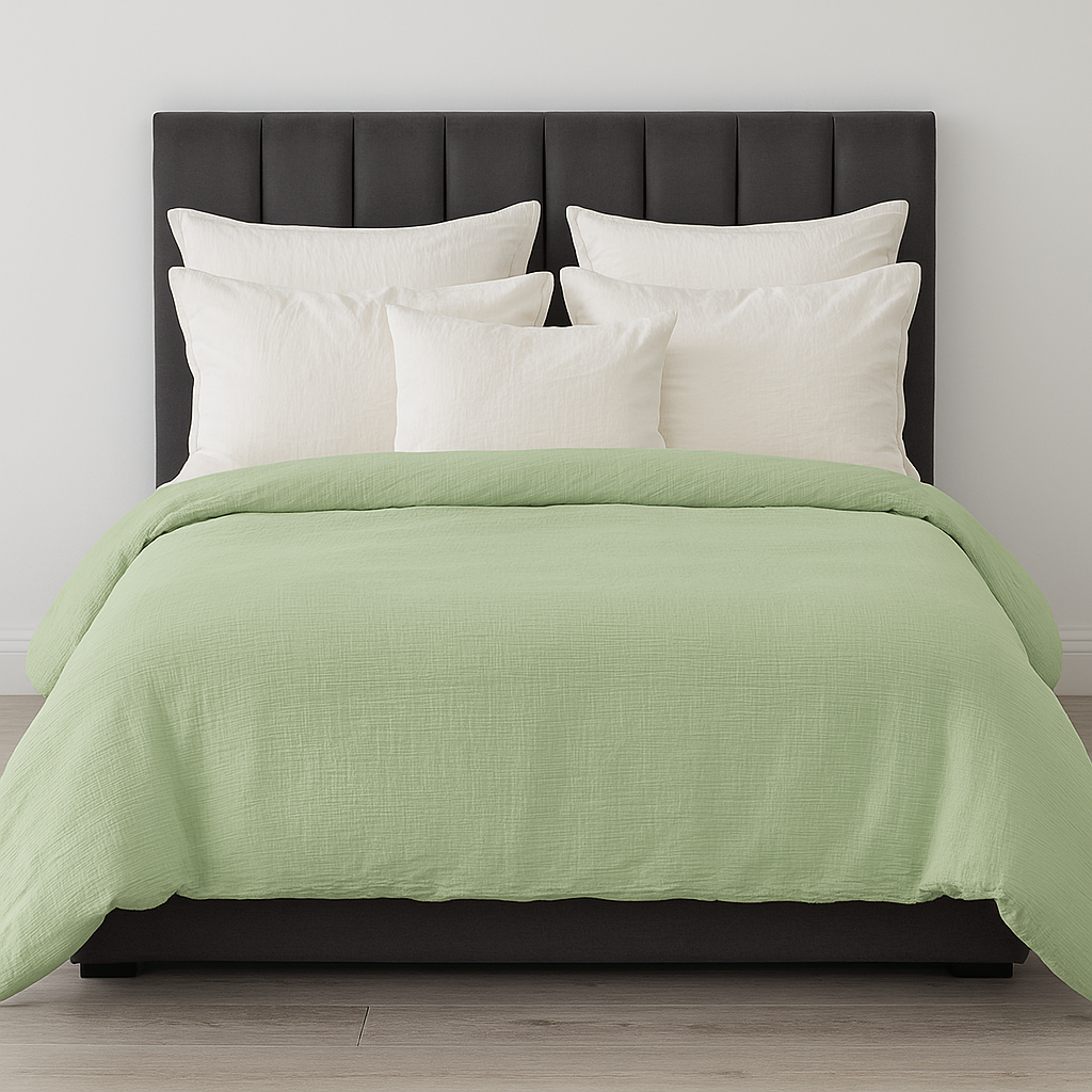 100% Cotton Muslin Duvet Quilt Cover Set w/ 2 Pillow Cases in Pastel Green - King