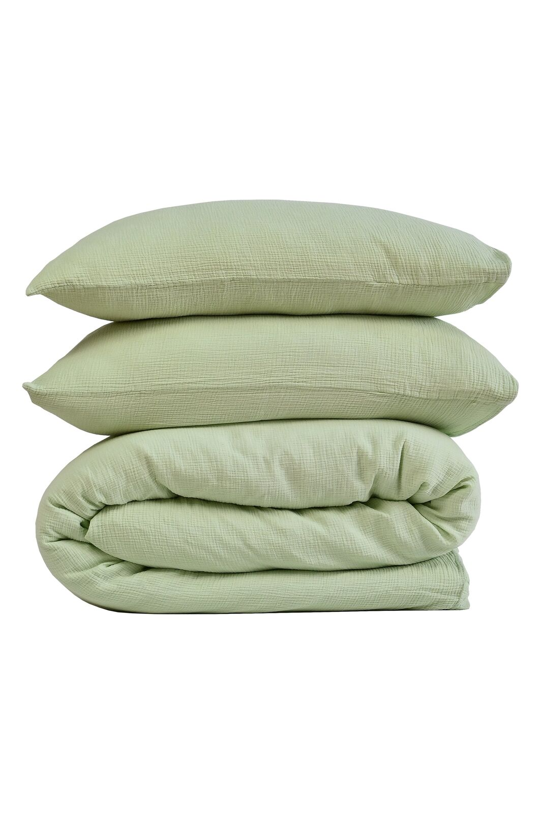 100% Cotton Muslin Duvet Quilt Cover Set w/ 2 Pillow Cases in Pastel Green - Super King
