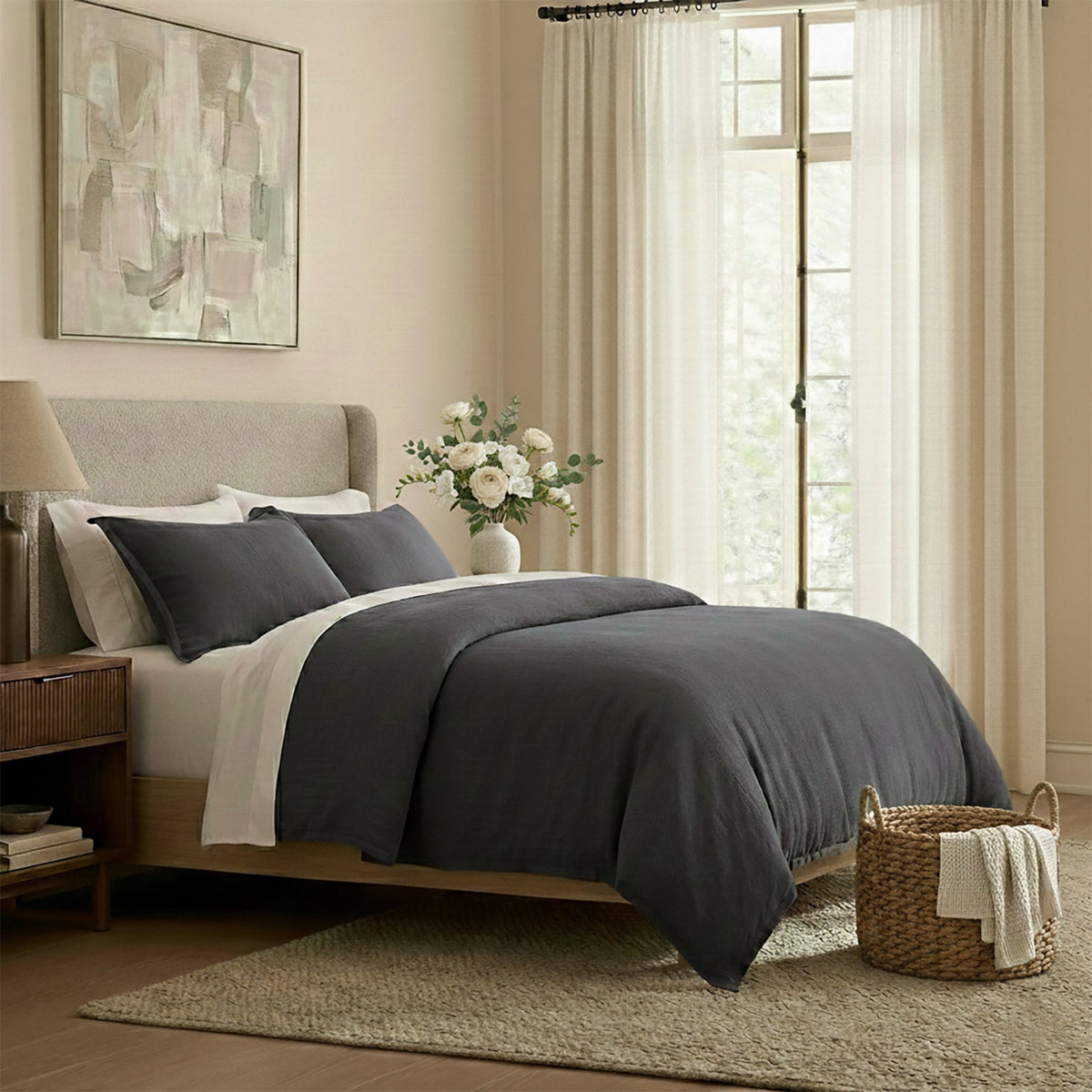 Renee Taylor Washed Linen Cotton Quilt Cover Set - Magnet