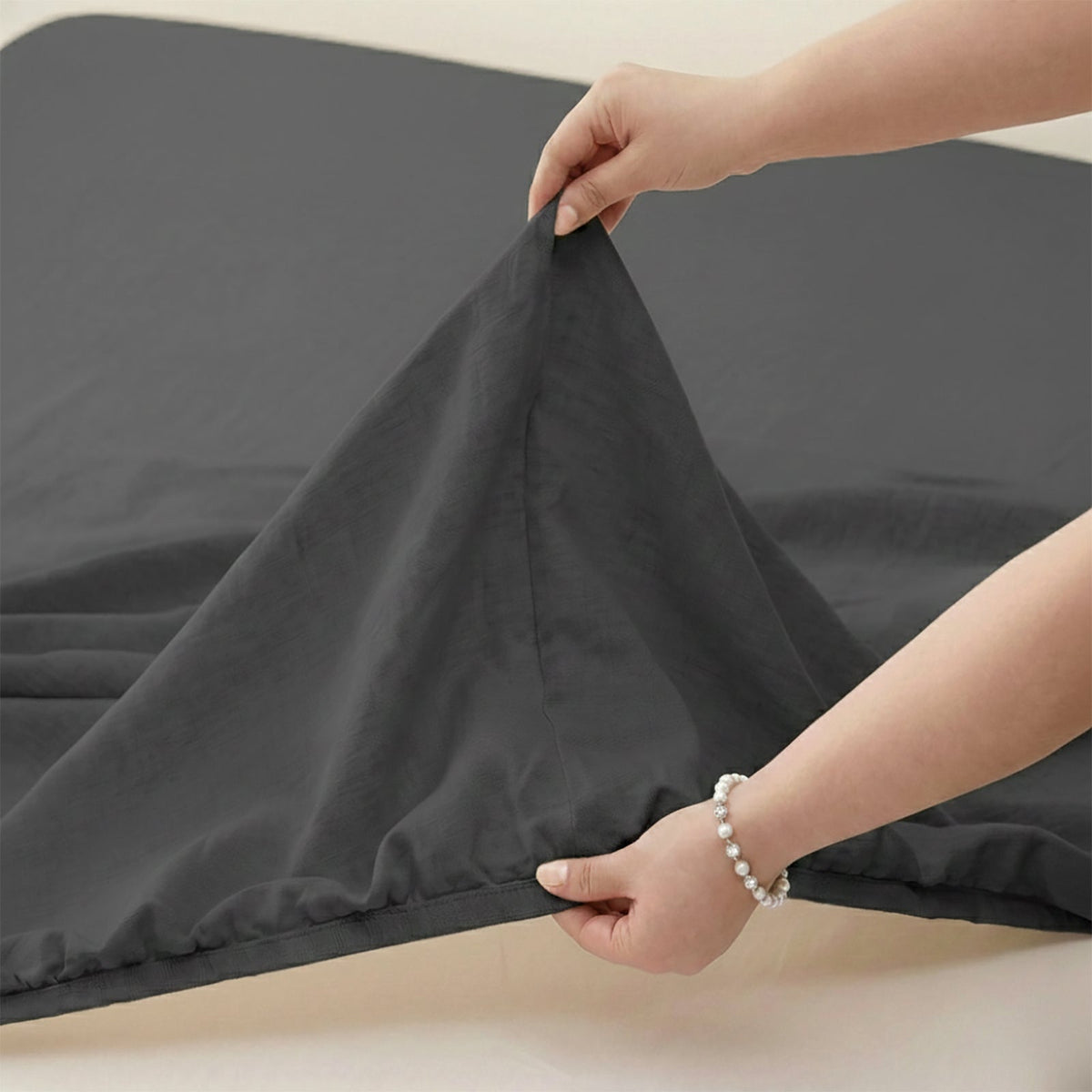 Renee Taylor Washed Linen Cotton Bed Sheet Set - Magnet