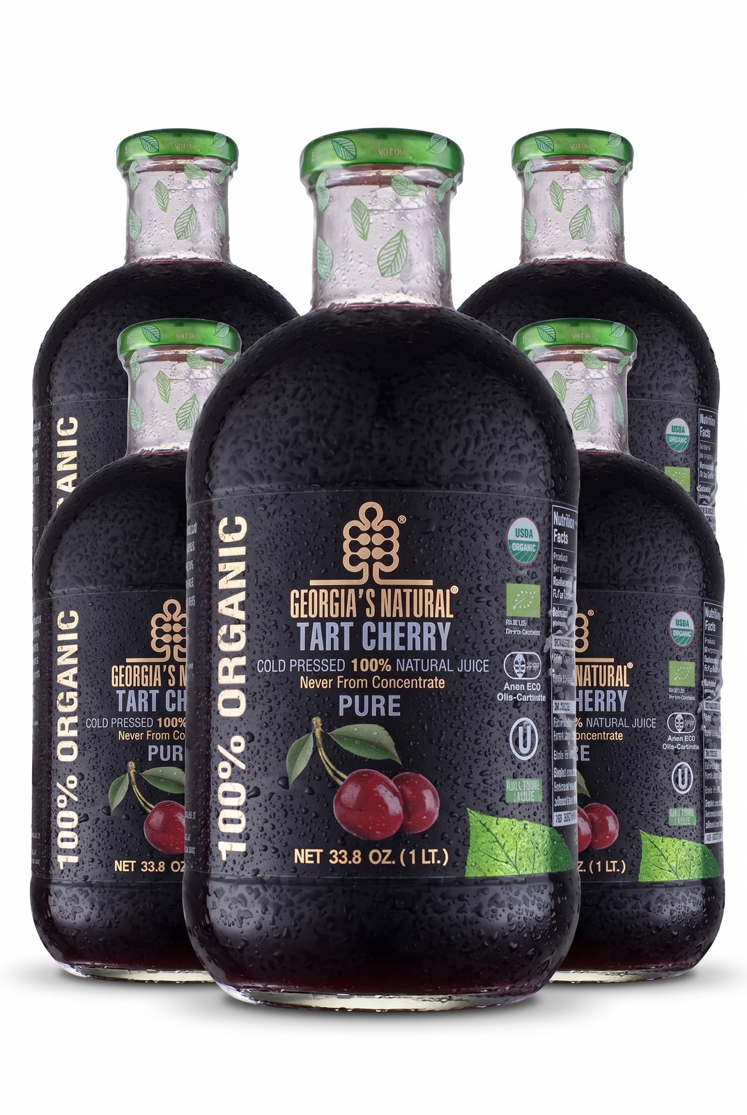 6x 1L Cold Pressed 100% Organic Sour Cherry Juice Bulk Pack - Glass Bottle (Product of Georgia)