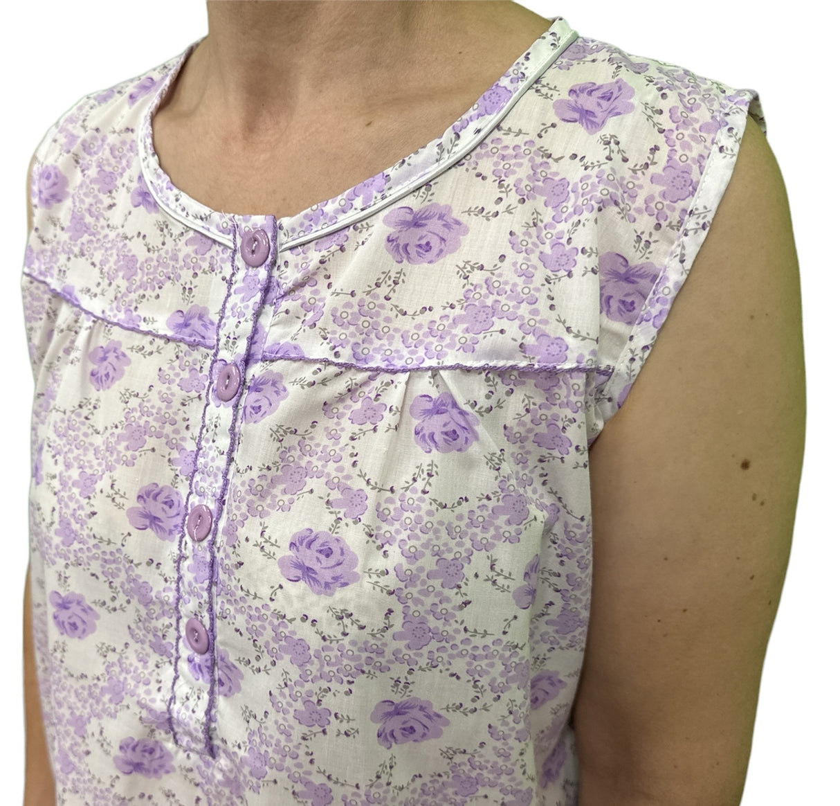 Womens 100% Cotton Sleeveless Nightie Gown Night Dress Pyjamas PJ Pajamas Sleep - Lilac