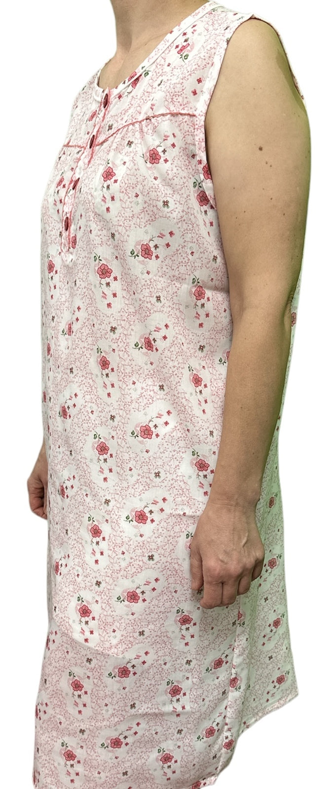 Womens 100% Cotton Sleeveless Nightie Gown Night Dress Pyjamas PJ Pajamas Sleep - Pink