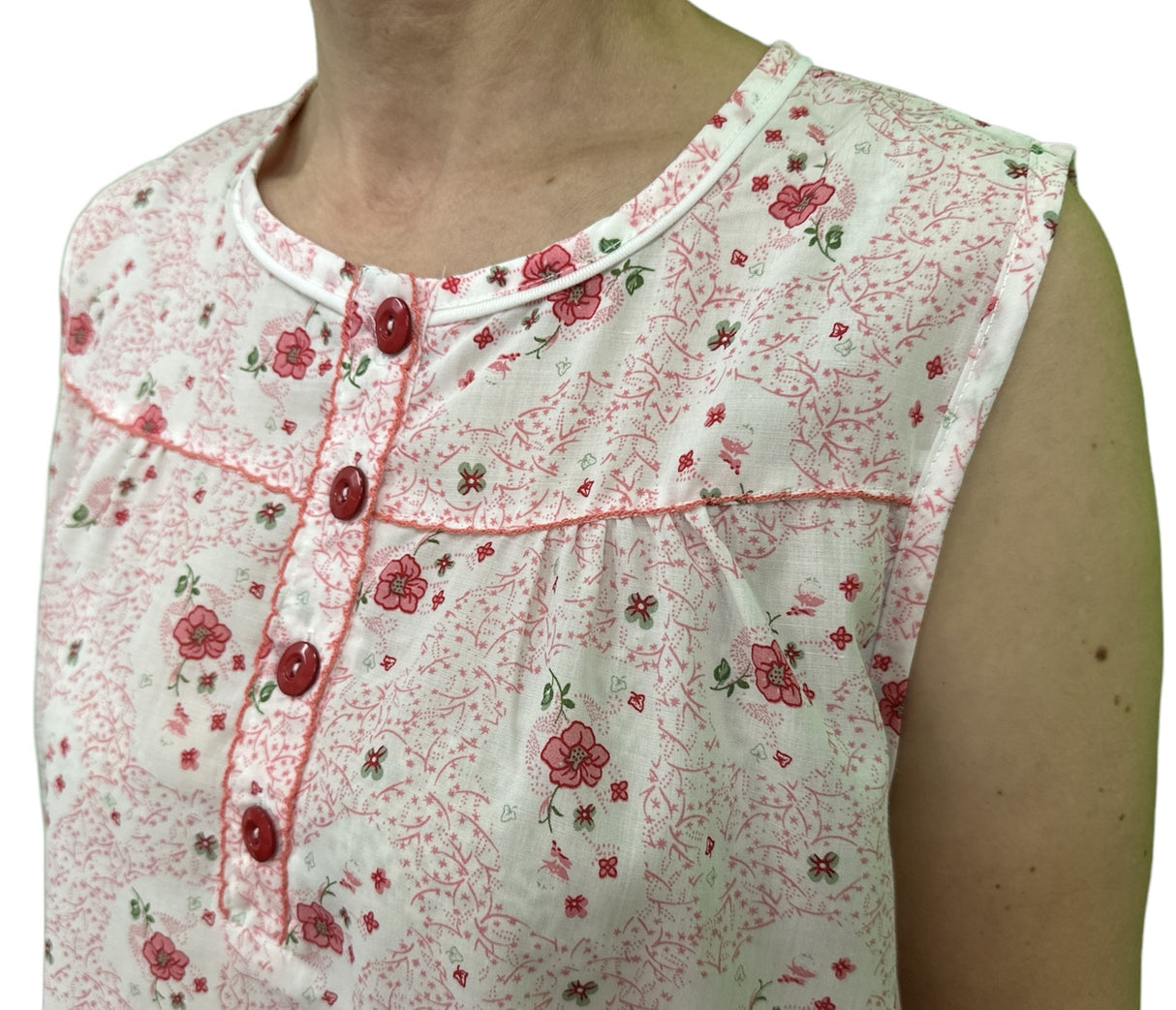 Womens 100% Cotton Sleeveless Nightie Gown Night Dress Pyjamas PJ Pajamas Sleep - Pink