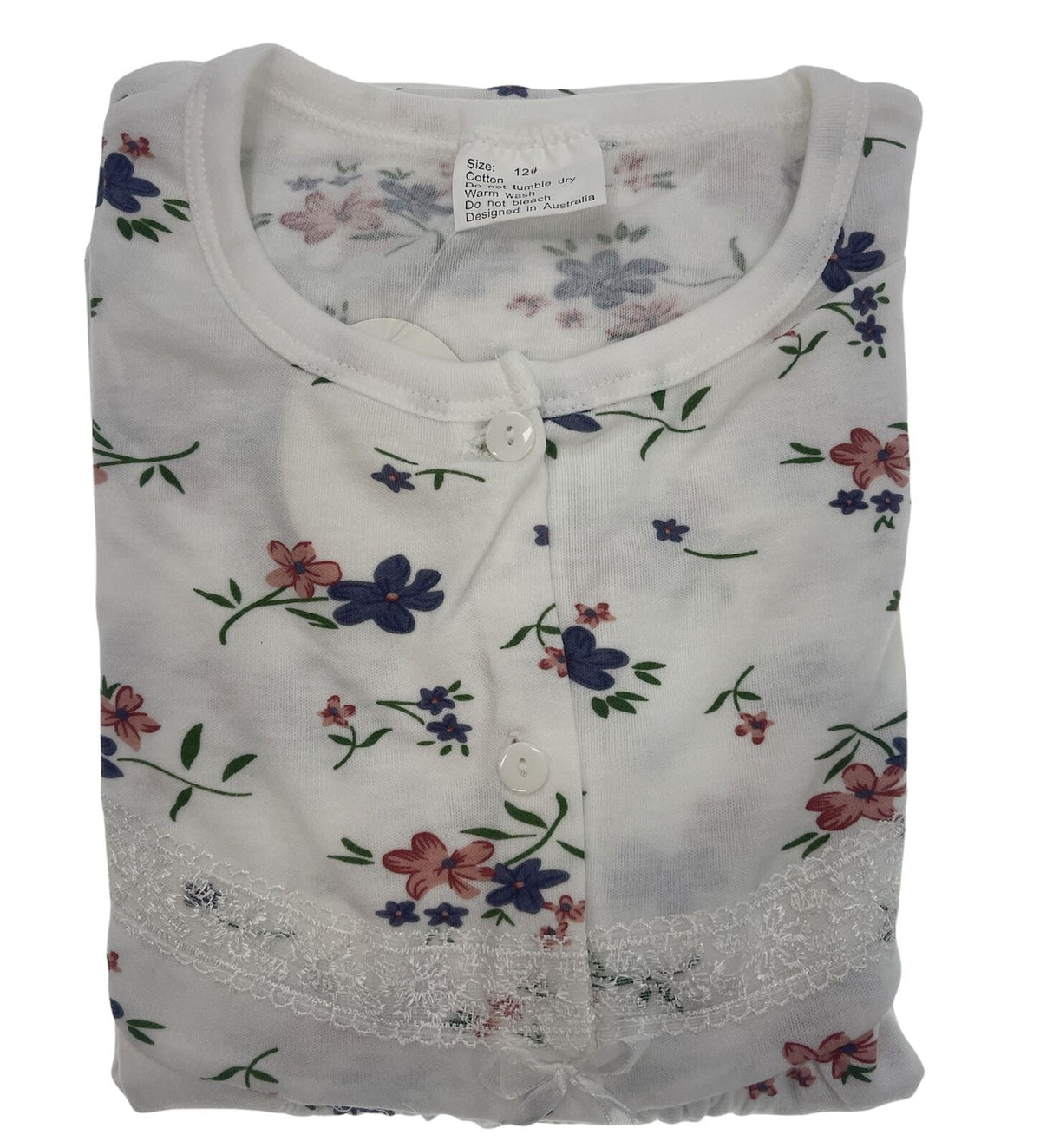Womens Cotton Short Sleeve Nightie - White/Pink (Ladies Pyjamas/Nightgown/PJs)