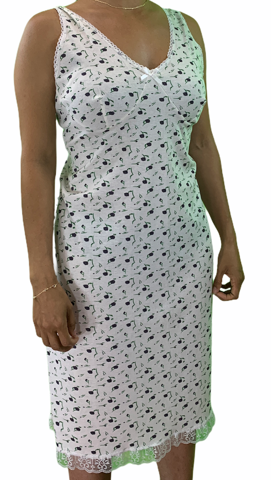 Womens Cotton Sleeveless Nightie - White/Purple (Ladies Pyjamas/Nightgown/PJs)