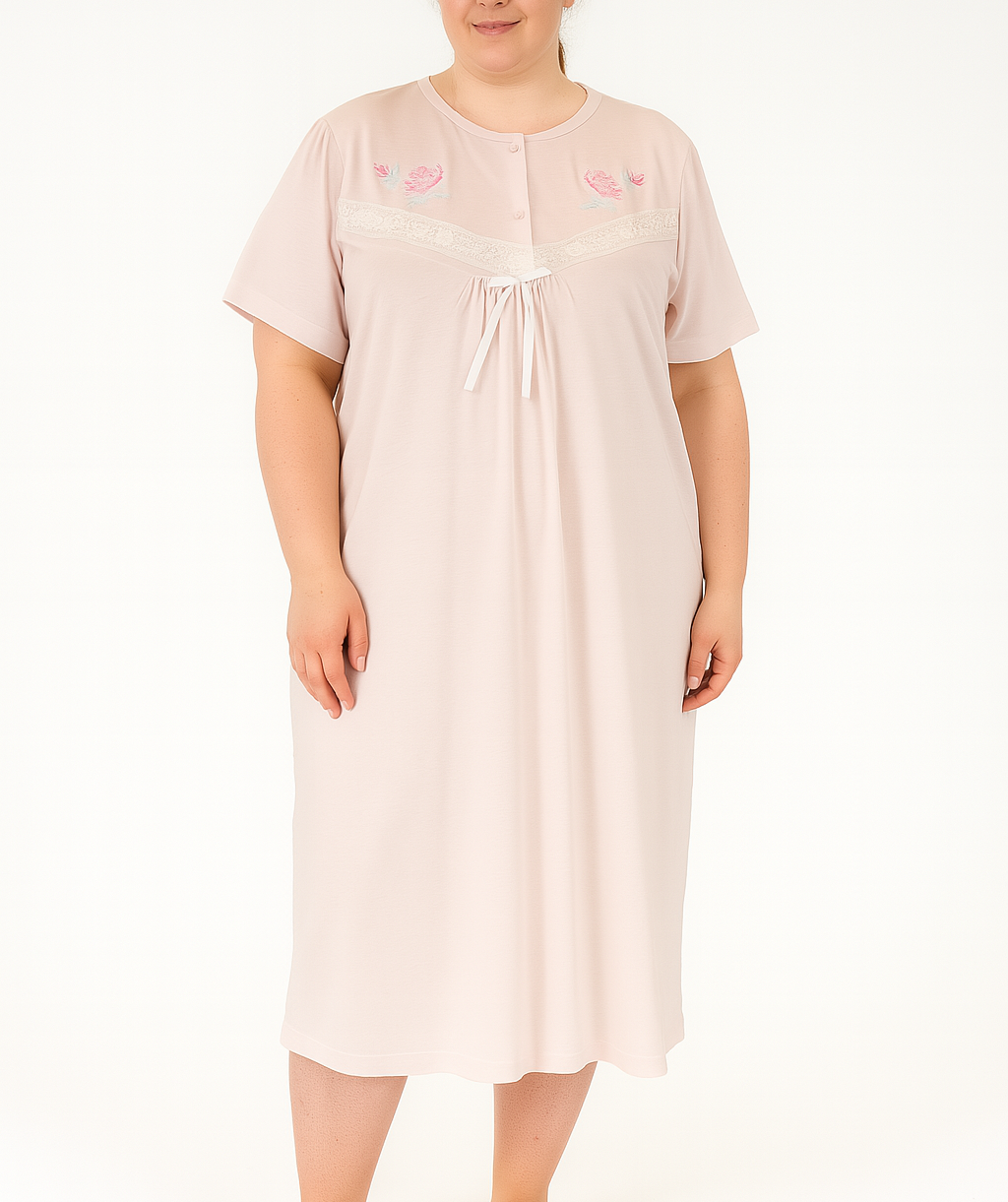 Womens Plus Size Ladies Cotton Big & Tall Nightie Night Gown Pyjamas Sleepwear PJ in Pink