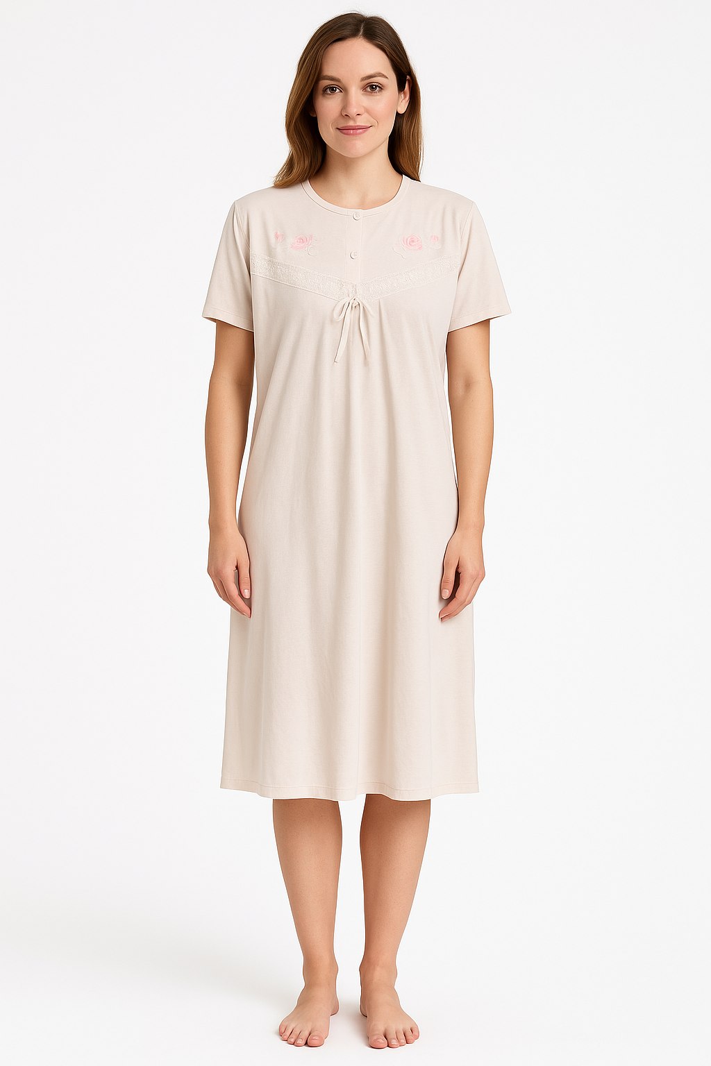 Womens Ladies Cotton Blend Nightie Night Gown Pajamas Pyjamas Sleepwear PJ - Pink