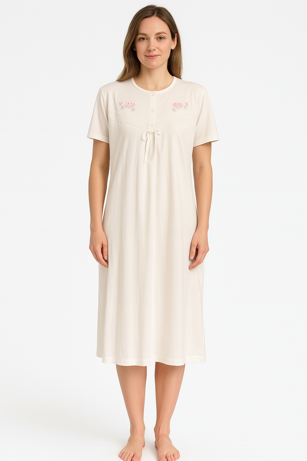 Womens Ladies Cotton Blend Nightie Night Gown Pajamas Pyjamas Sleepwear PJ in White