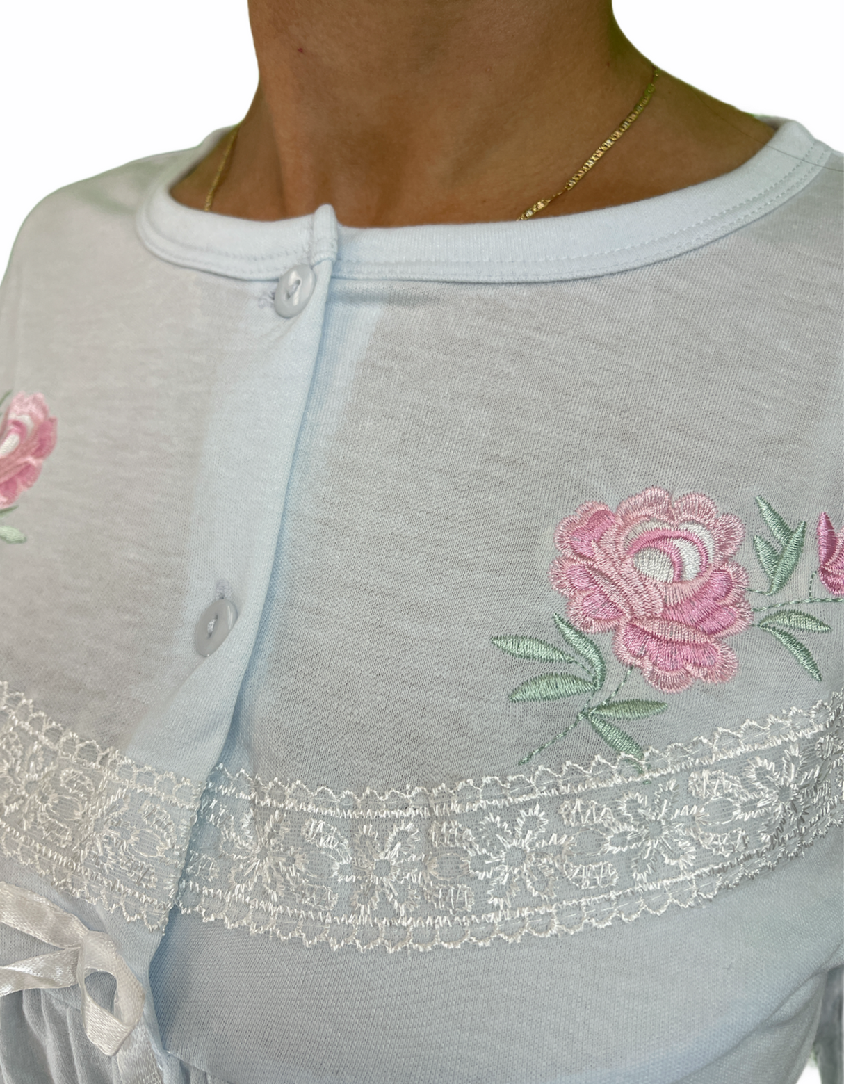 Womens Ladies Cotton Nightie Night Gown Pajamas Pyjamas Sleepwear PJ - Blue