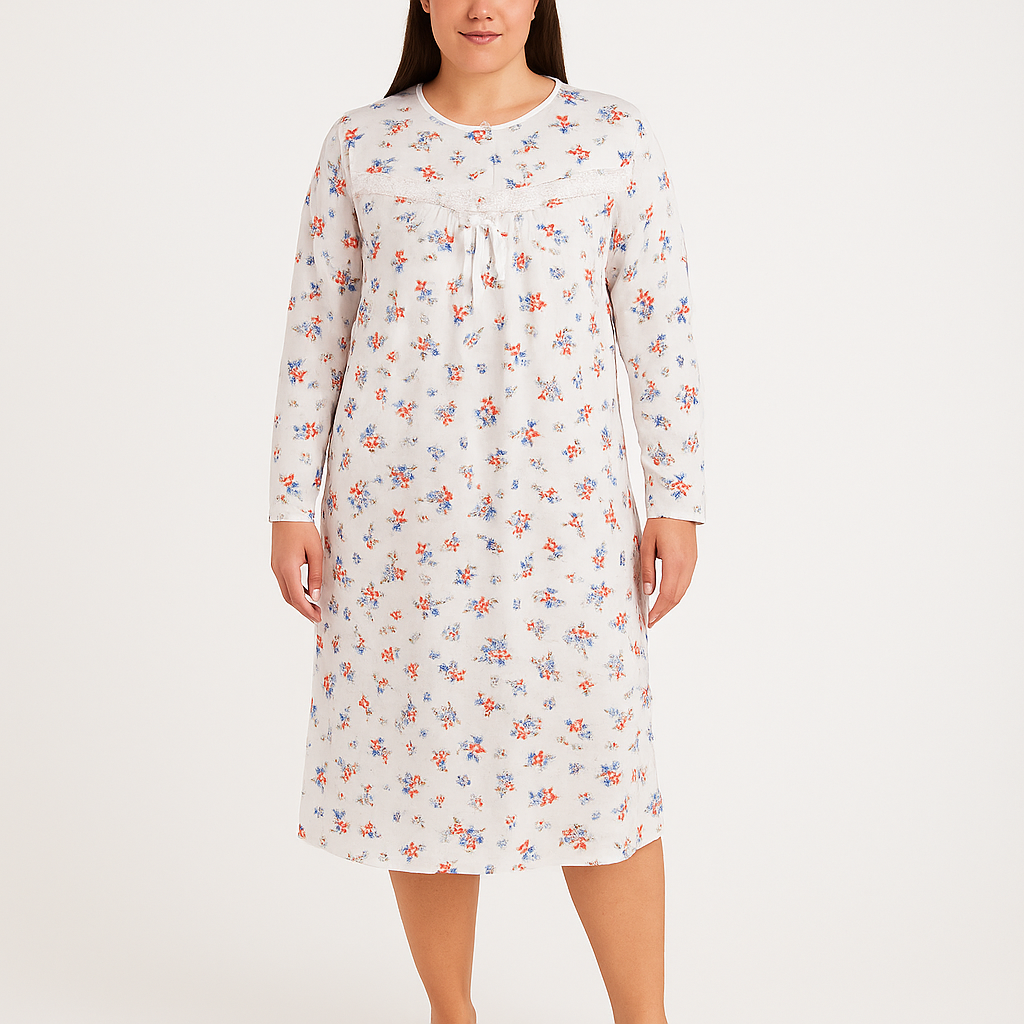 Womens Plus Size Cotton Big & Tall Long Sleeve Nightie Gown Pyjamas Sleepwear PJ in Pink