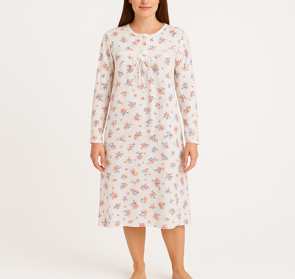 Womens Cotton Long Sleeve Nightie Gown Pyjamas Sleepwear PJ in Pink