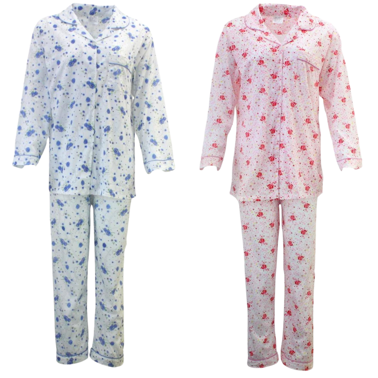 Womens PYJAMAS PJs Set Pajamas Ladies Cotton PJ Womens Long Sleeve Sleepwear - Blue