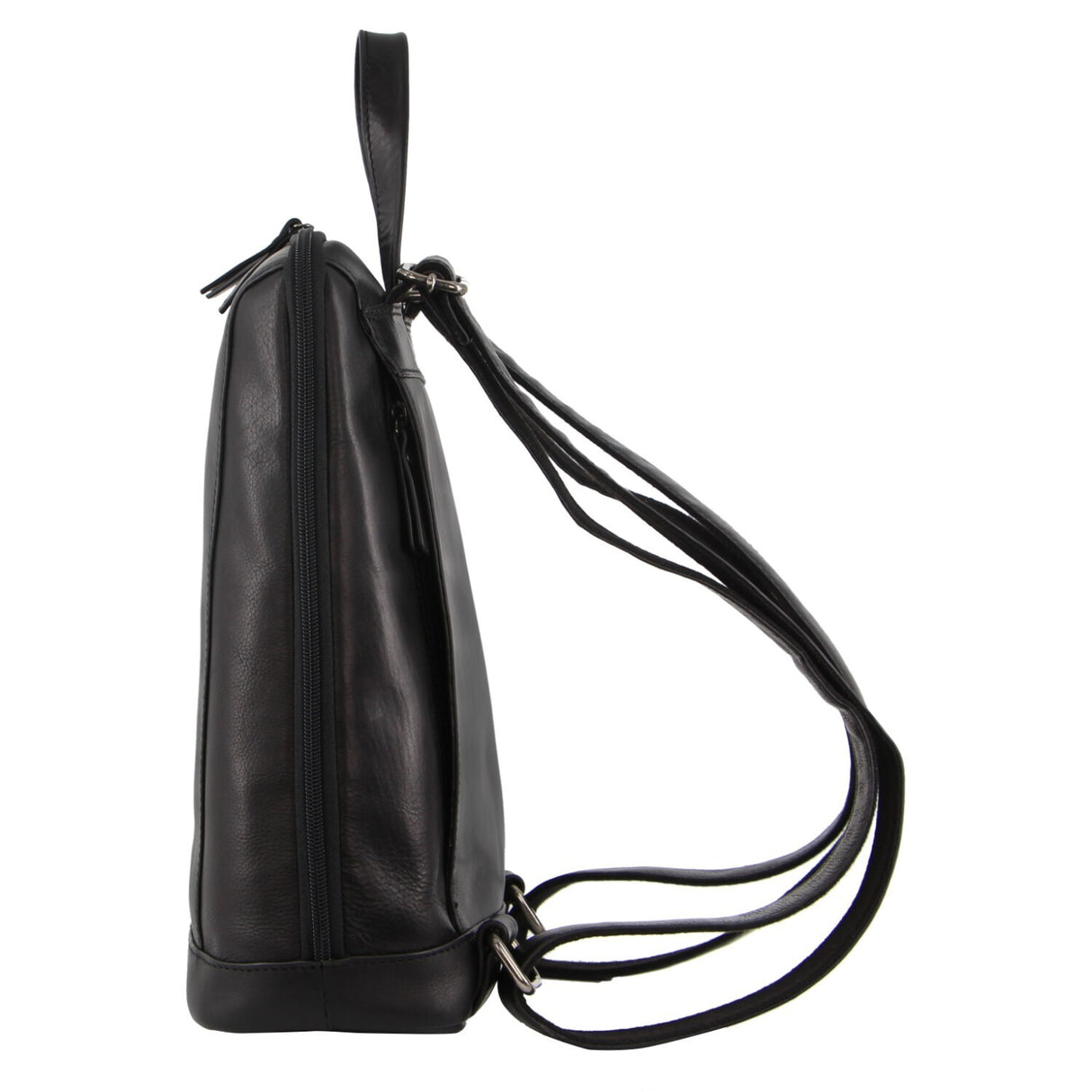 Milleni Ladies Nappa Leather Twin Zip Backpack - Black (Bag w/ Zipped Pocket)