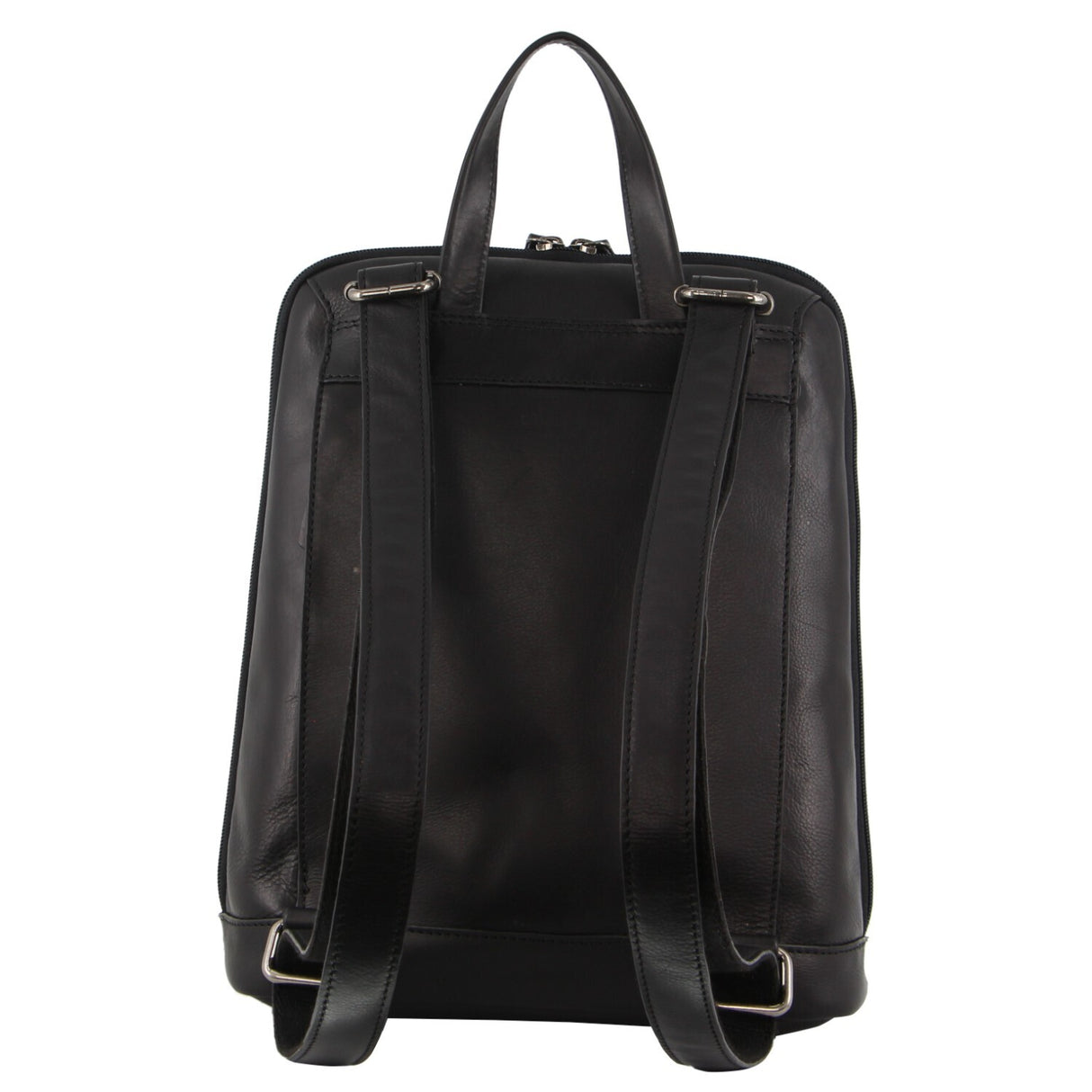 Milleni Ladies Nappa Leather Twin Zip Backpack - Black (Bag w/ Zipped Pocket)