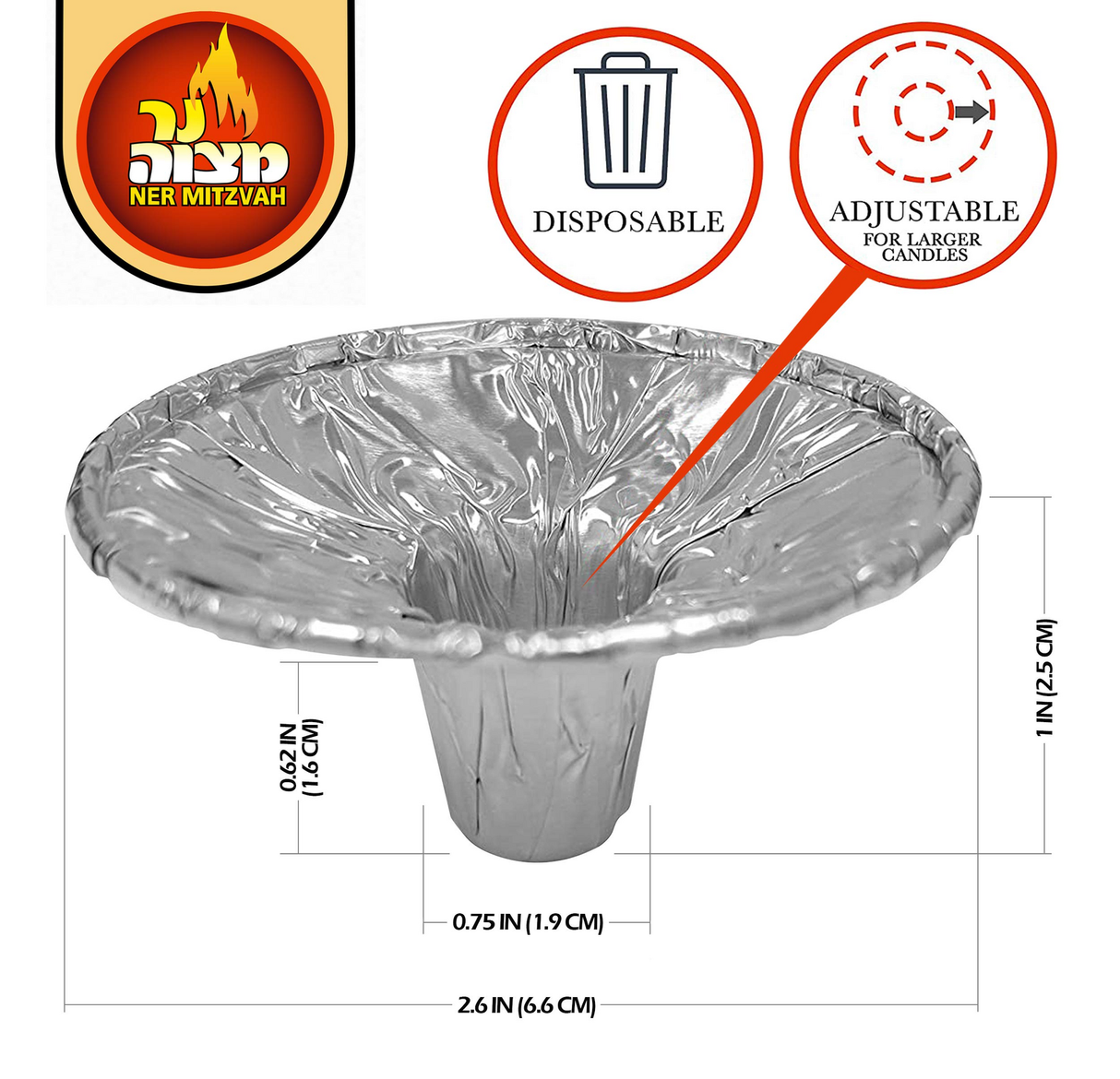 100pcs Ner Mitzvah Disposable Aluminium Foil Candle Holders (Extra Heavy) - 2 Boxes