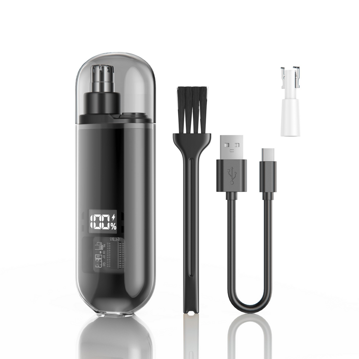 Handheld Portable Nose Hair Trimmer Rechargeable USB-C Clipper Shaver in Black