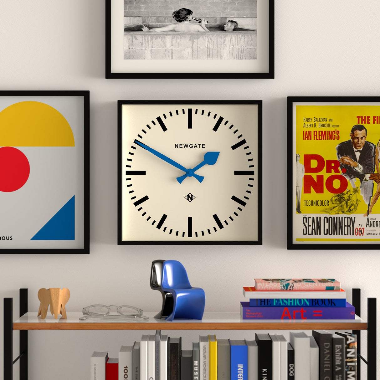 Newgate Number Five Wall Clock - Black with Blue Hands