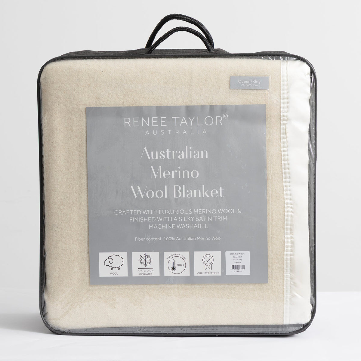 Renee Taylor Australian Merino Wool 400 GSM Blanket - Natural (Satin Trim)