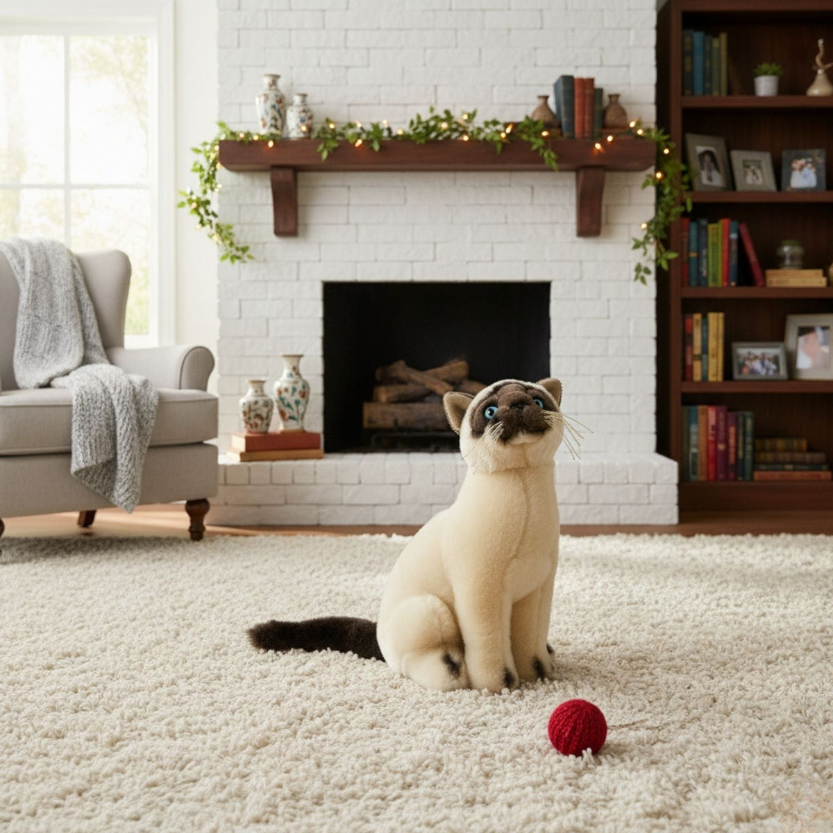 Bocchetta Noodles 26cm Sitting Siamese Cat Plush Toy (Realistic Stuffed Animal Cat Gift)