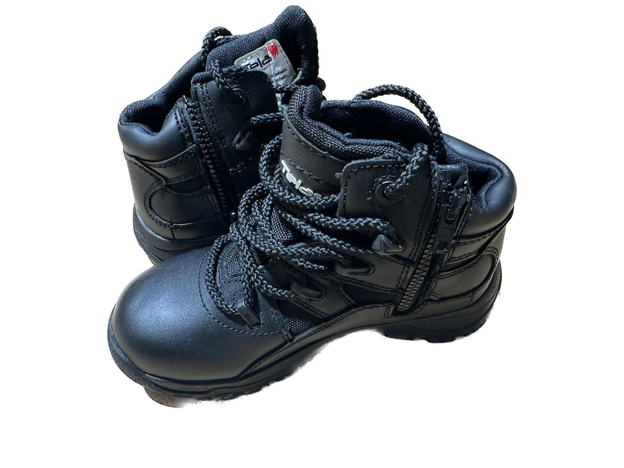 Telas Ankle Cut Leather Combat Boots - Black (E Width w/ Side Zip)