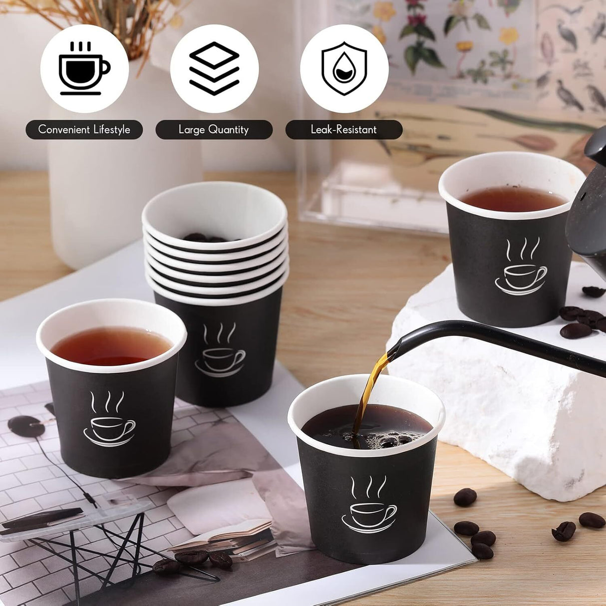 2400x 4oz Black Paper Disposable Coffee Cups for Espresso (Bulk)