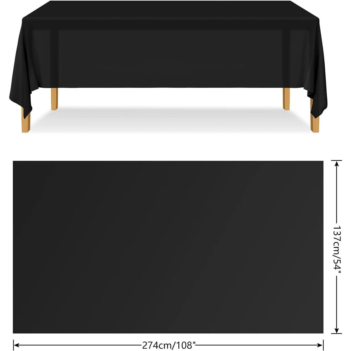 Table Cloth Cover Reusable & Washable Xmas Party 137cm x 274cm (54"x108") in Black