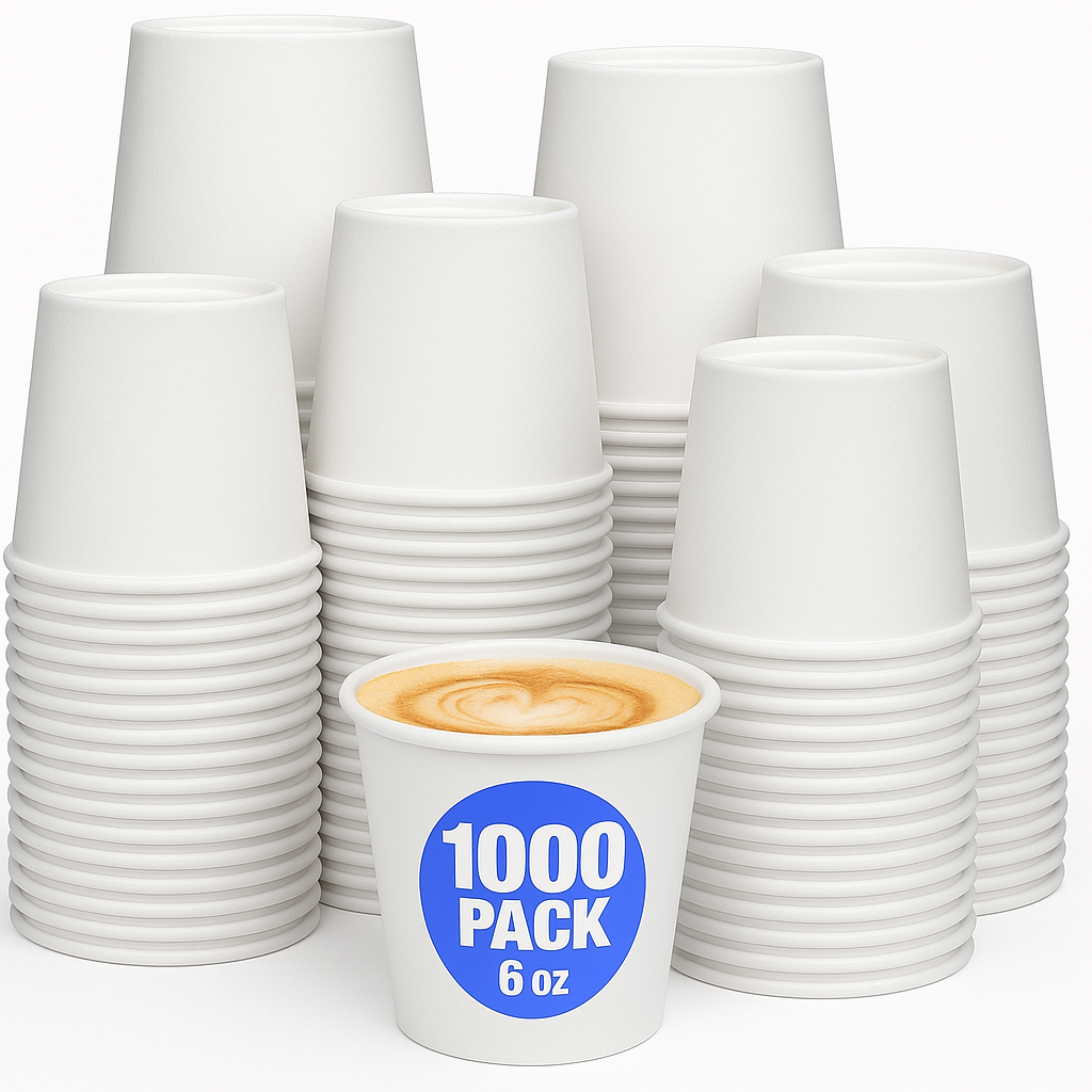 1000x 6oz White Paper Disposable Coffee Cups for Takeaway (Bulk)