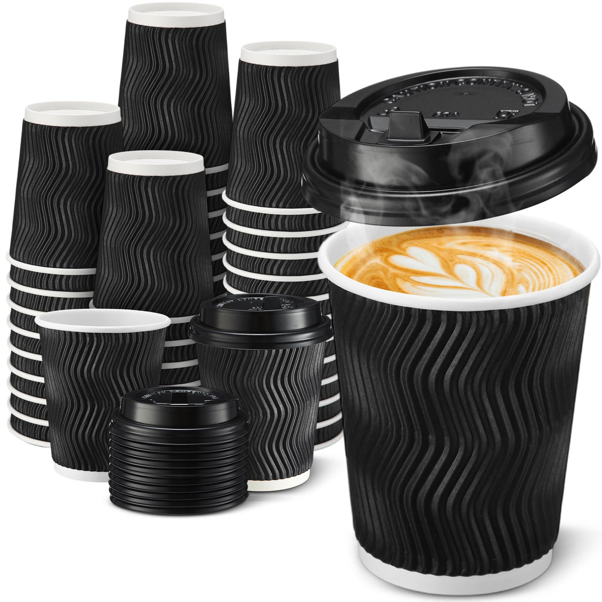 360x 8oz Triple Wall Paper Disposable Coffee Cups w/Lids for Takeaway (Bulk)