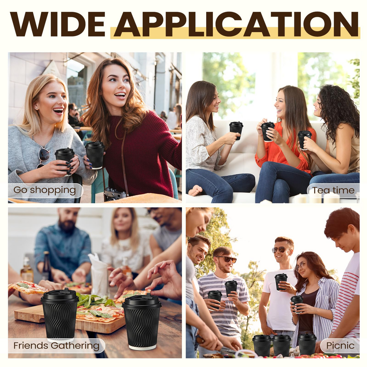 360x 8oz Triple Wall Paper Disposable Coffee Cups w/Lids for Takeaway (Bulk)