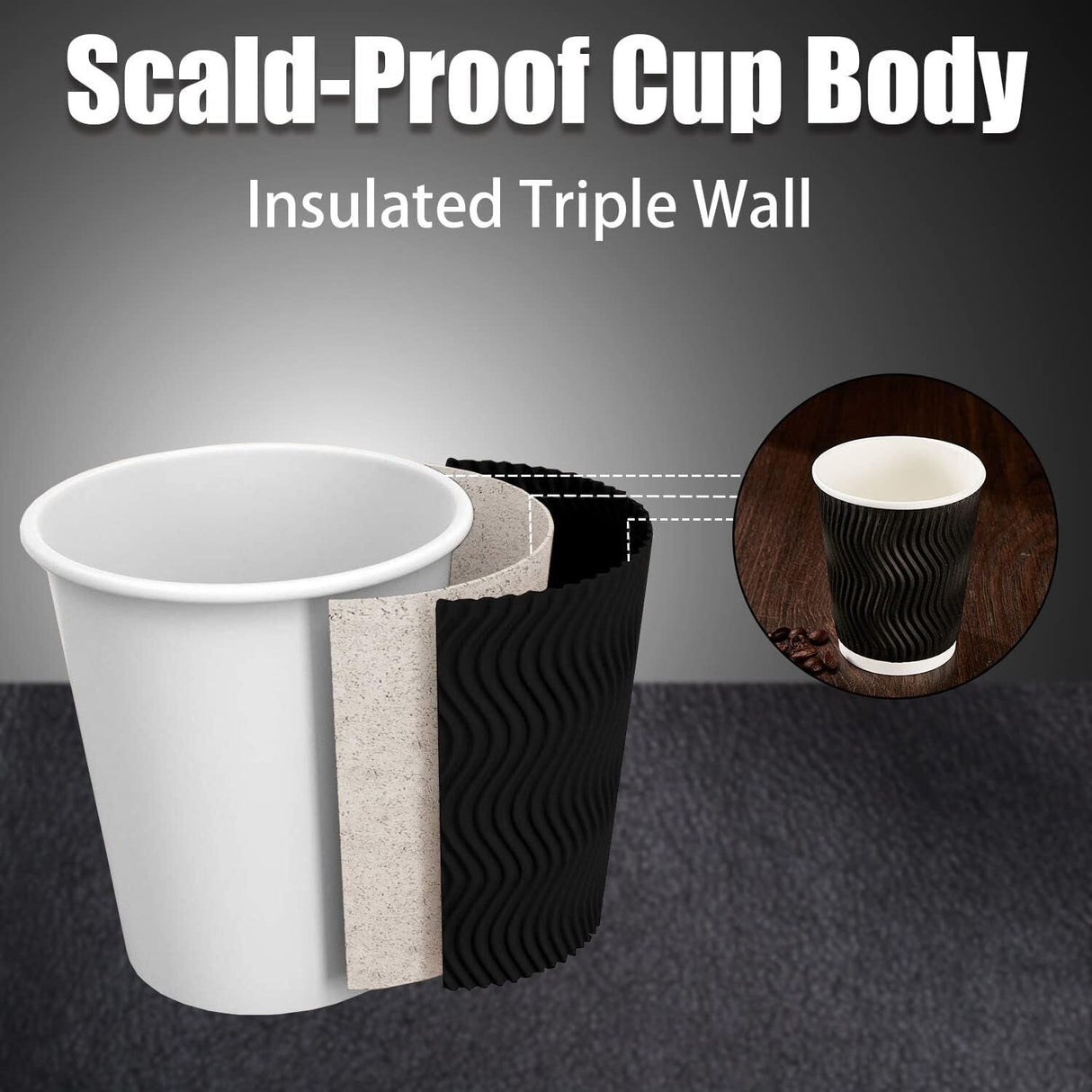 500x 8oz Triple Wall Paper Disposable Coffee Cups for Takeaway (Bulk)