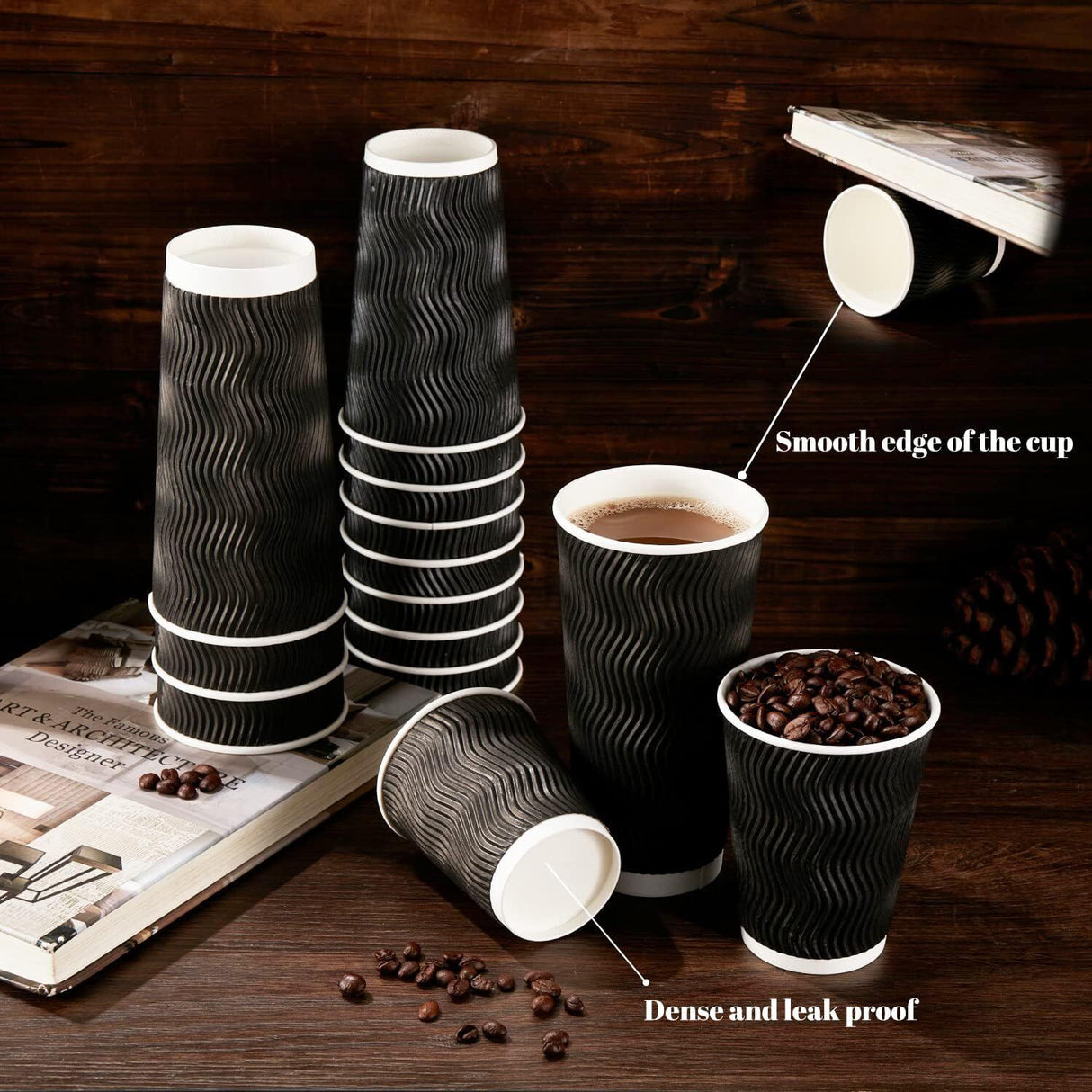 500x 8oz Triple Wall Paper Disposable Coffee Cups for Takeaway (Bulk)