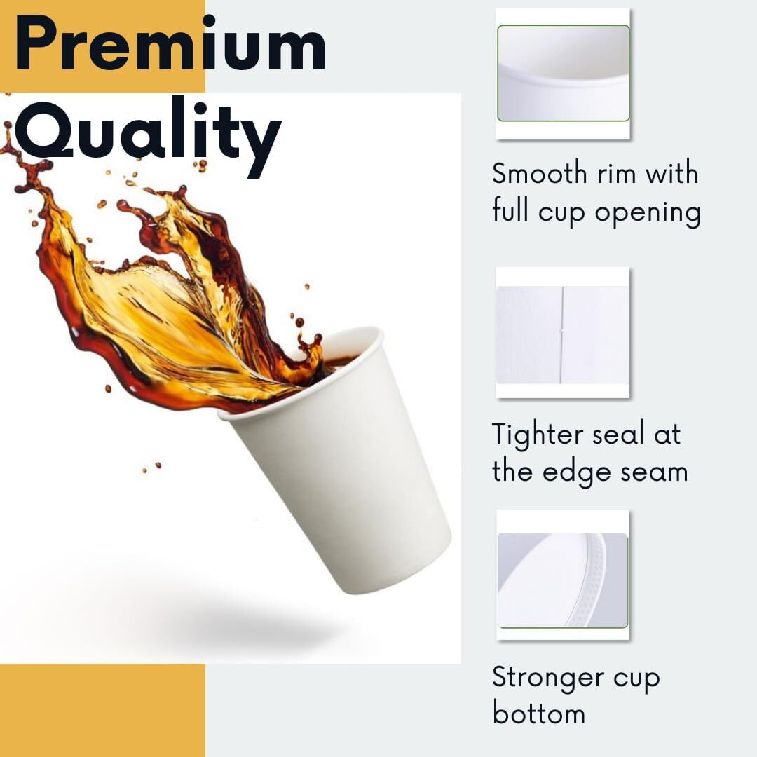 1200x 8oz White Paper Disposable Coffee Cups for Takeaway (Bulk)