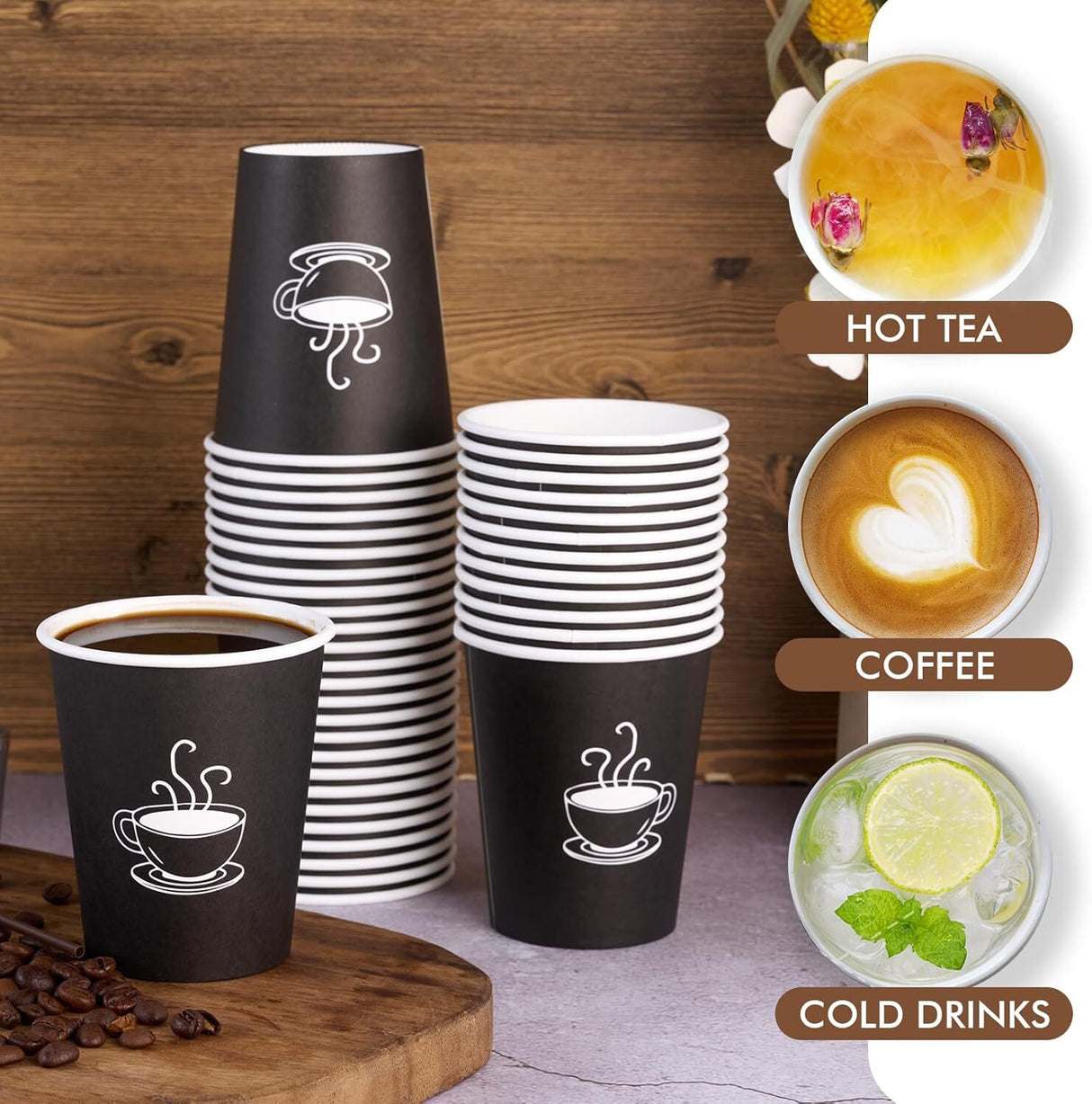 1200x 8oz Paper Disposable Coffee Cups for Takeaway (Bulk)