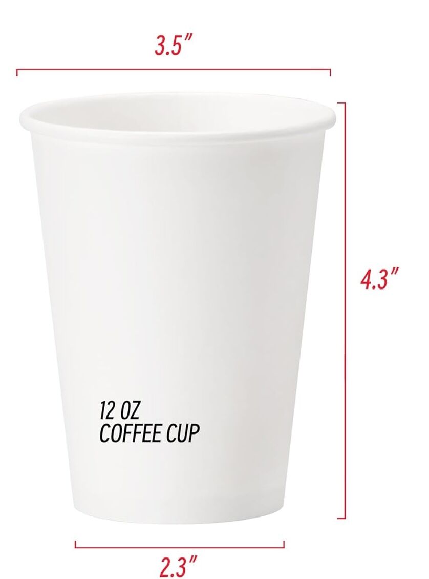 1000x 12oz White Paper Disposable Coffee Cups for Takeaway (Bulk)